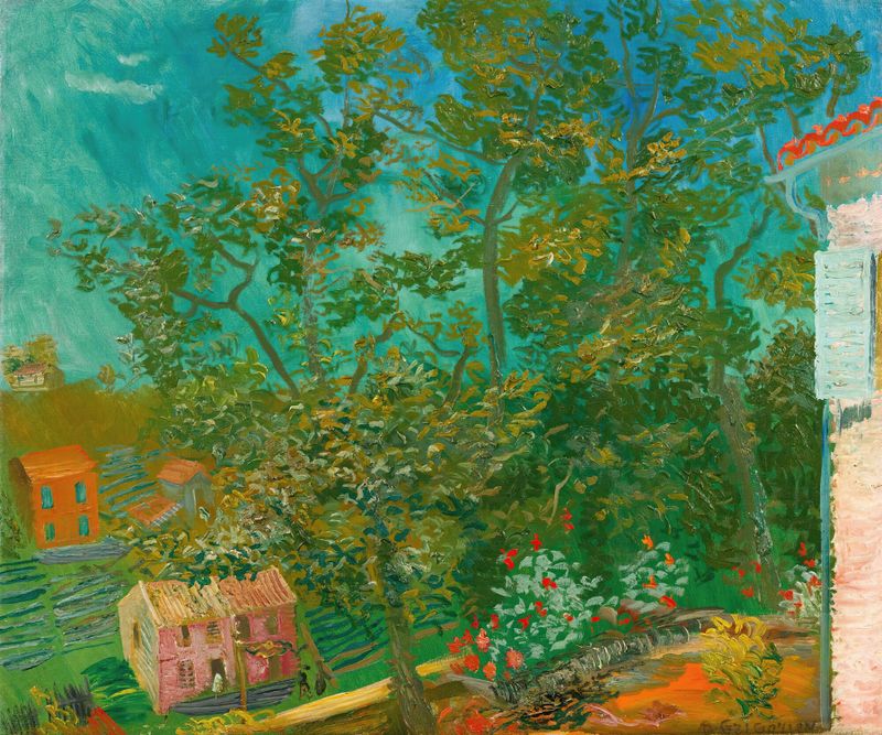 Post-Impressionism landscape by Boris Grigoriev, featuring warm oranges and deep blues.