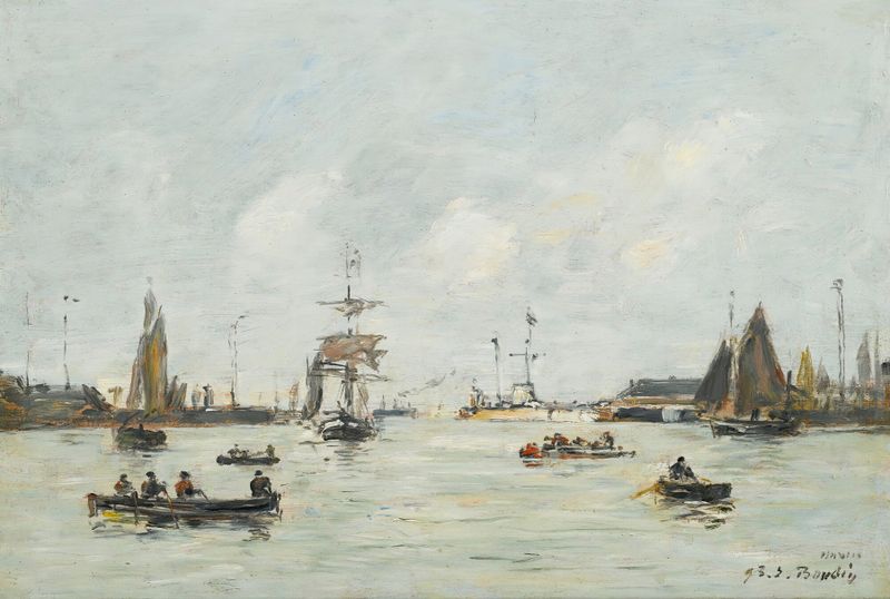 Escena marina con barcos en Le Havre, pintura al óleo de Eugène Boudin