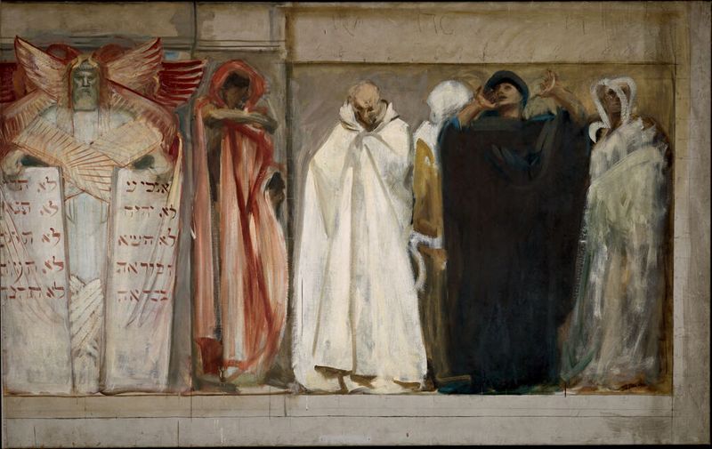 Estudio para 'Friso de Profetas' de John Singer Sargent, óleo sobre lienzo que representa figuras y drapeados