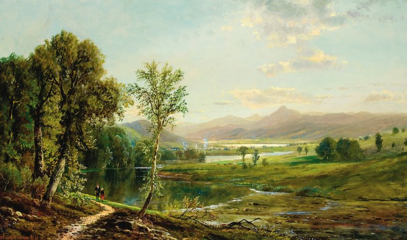 Figures Walking Along the River, oil on canvas by Edmund Darch Lewis