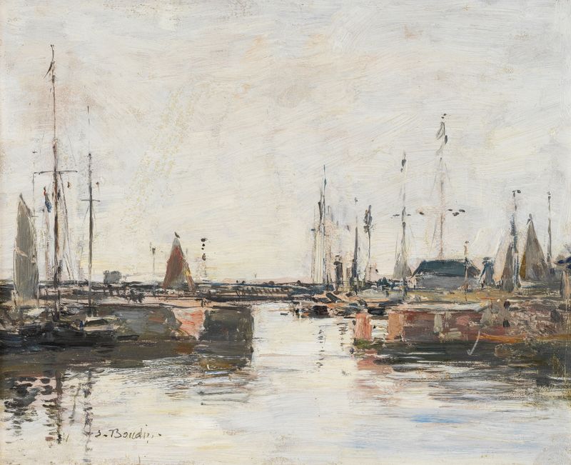 Le sas à Trouville de Eugène Boudin, impresionismo, que representa un puente sobre el mar