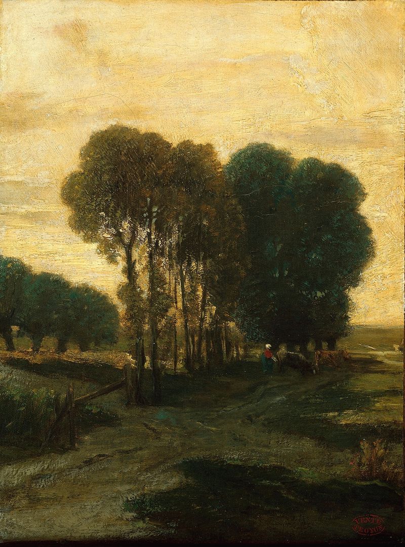 A Clump of Trees by Constant Troyon, oil on canvas depicting dense foliage and dappled light.