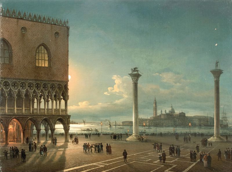 The Piazzetta di San Marco in moonlight, oil painting by Giovanni Grubacs