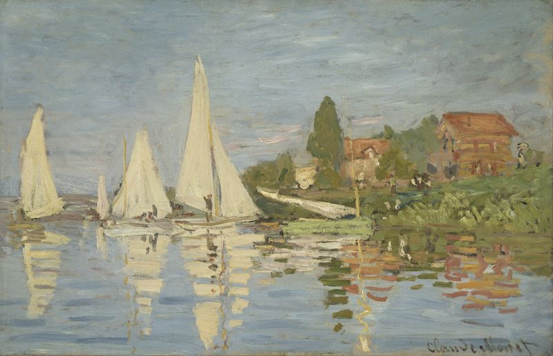 Regattas at Argenteuil de Claude Monet, pintura al óleo que muestra barcos de carreras en el Sena.