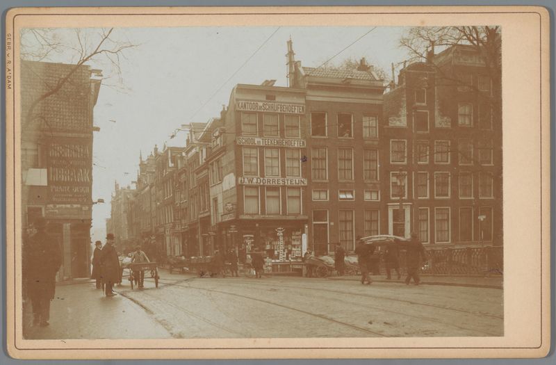 Genre scene photograph by Gebr. van R. depicting a street view in Amsterdam