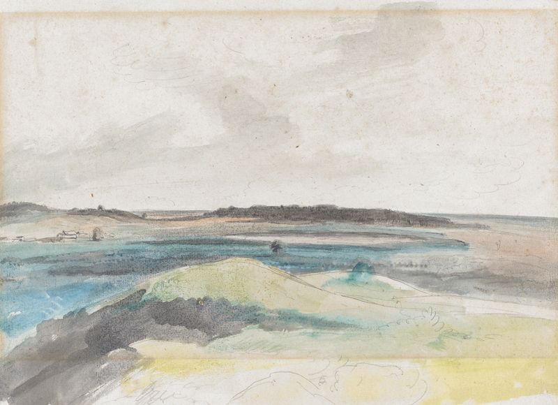 Paisaje sereno con colores apagados de Jakob Christoph Miville, pintura al óleo