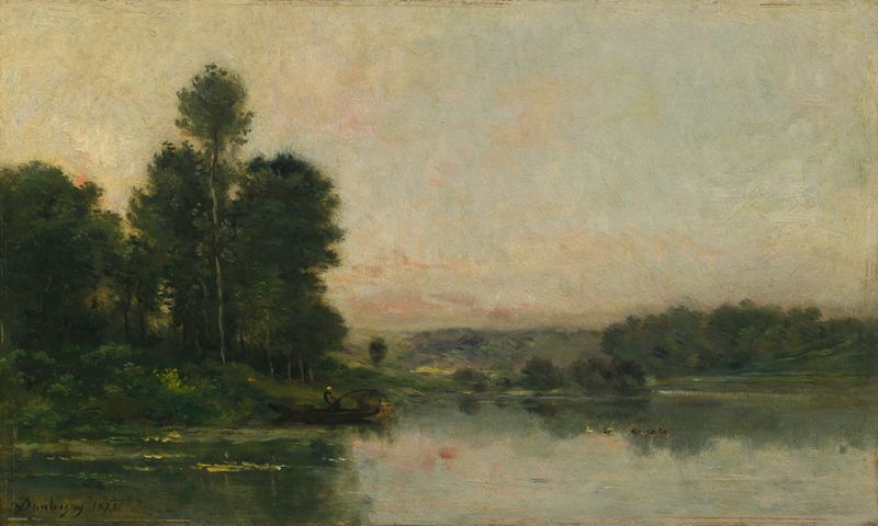 Landscape of hillsides and sky, oil on canvas by Charles François Daubigny