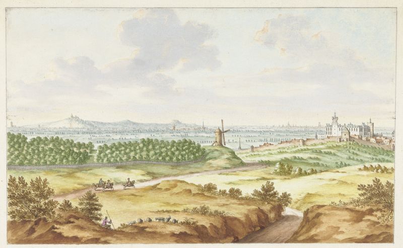 Paisagem de Kleef com colinas, óleo sobre painel de Jan van Call the elder