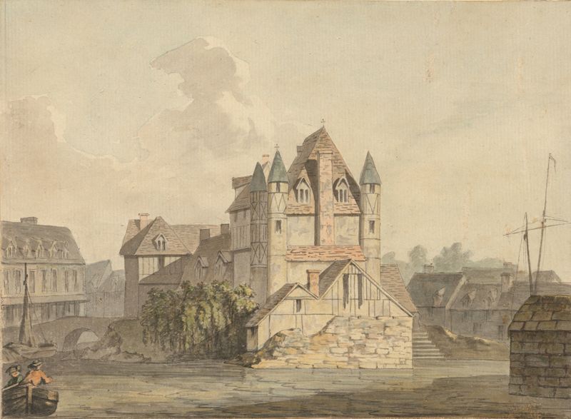 The End of the Ruin’d Bridge at Rouen by Samuel Davis, oil painting depicting a weathered bridge.