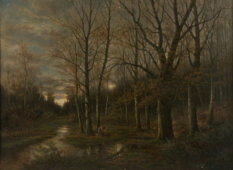 Landscape by Franz Stephan Paschinger, oil painting depicting rolling hills and a vast sky.