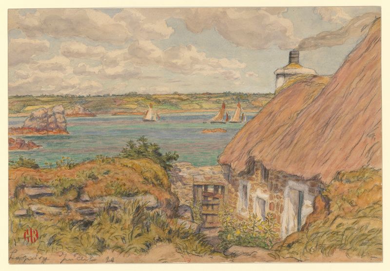 Loguivy de Henri Rivière, acuarela sobre papel que representa reflejos tranquilos de agua y cielo