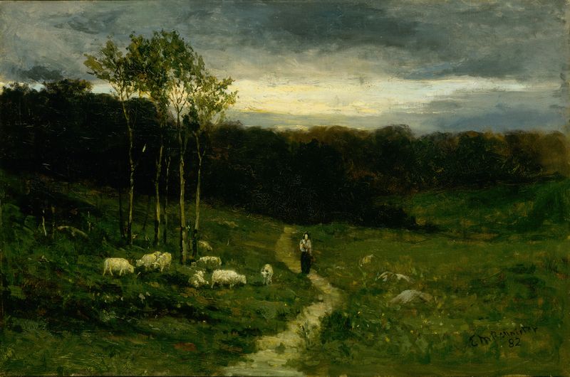 Mujer caminando por el sendero en óleo sobre lienzo de Edward Mitchell Bannister