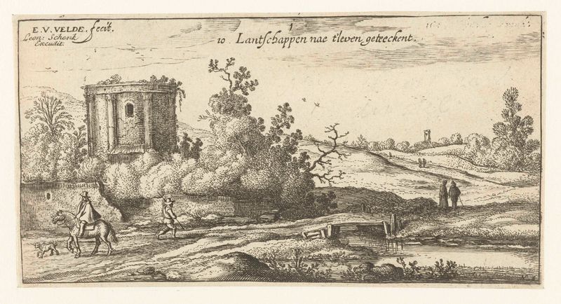 Paisagem com ruínas de um templo romano, gravura de Esaias van de Velde