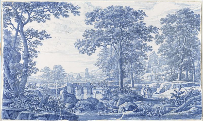 Placa de paisaje italianizante, earthenware de Frederik van Frytom