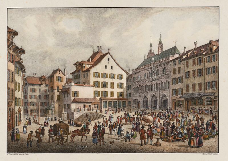 Genre scene depicting a market in oil on canvas by Constantin Guise