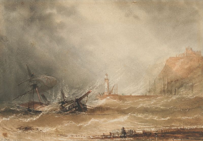 A ship in a stormy sea, oil painting by Henry Barlow Carter