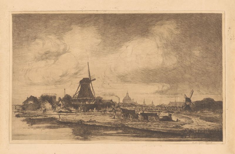 Paisagem impressionista de Willem Adrianus Grondhout, mostrando um curso d'água tranquilo com tons suaves.