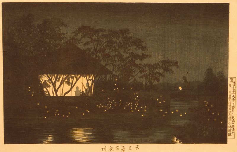 El río Koromo debajo del templo Tennōji, Ukiyo-e de Kobayashi Kiyochika