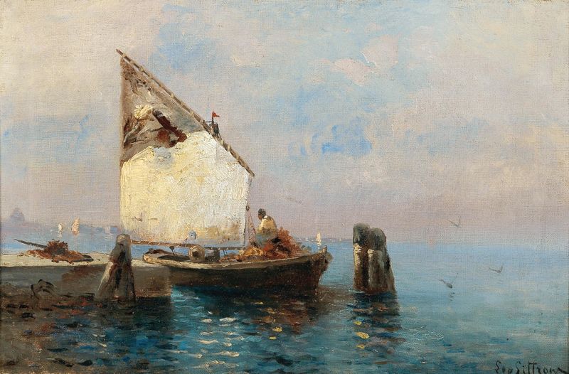 Maritime painting by Leontine von Littrow, depicting a ship on a stormy sea.