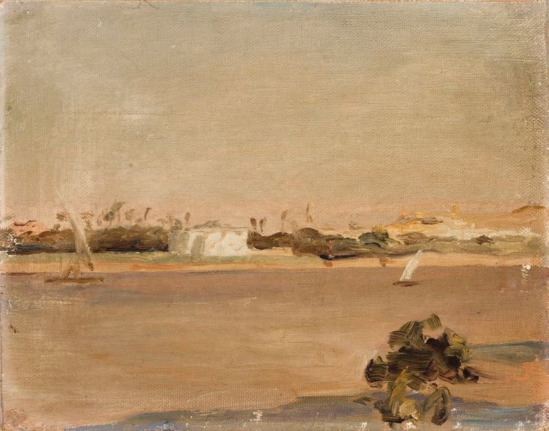 Colours of Egypt – Nile de Jan Ciągliński, pintura a óleo que retrata as vibrantes margens do Nilo.