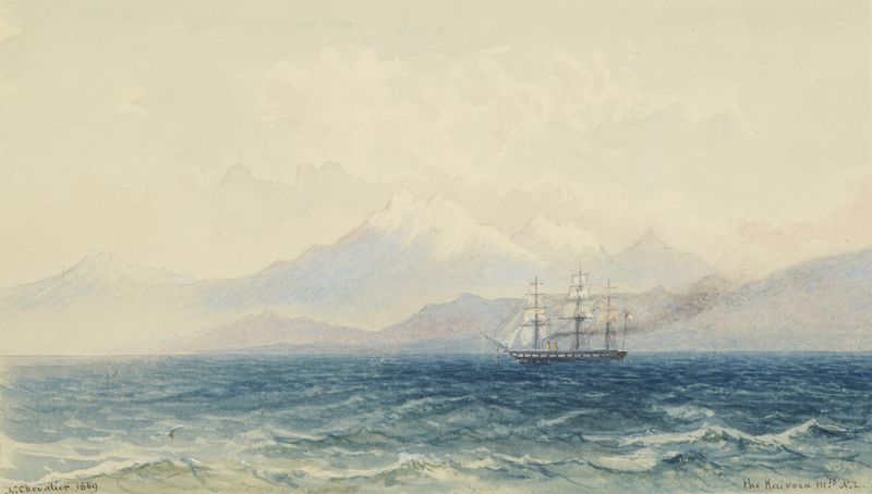 The Kaikoura Mountains, oil on canvas by Nicholas Chevalier
