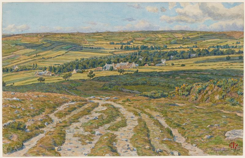 Paisagem com ondas suaves e luz, pintura a óleo de Henri Rivière, 1915