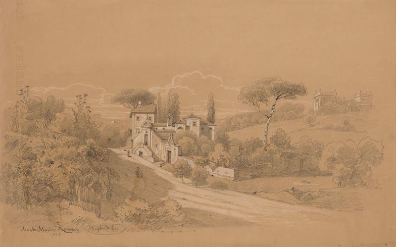 Igreja Santa Croce em Monte Mario, pintura a óleo de Arthur Blaschnik
