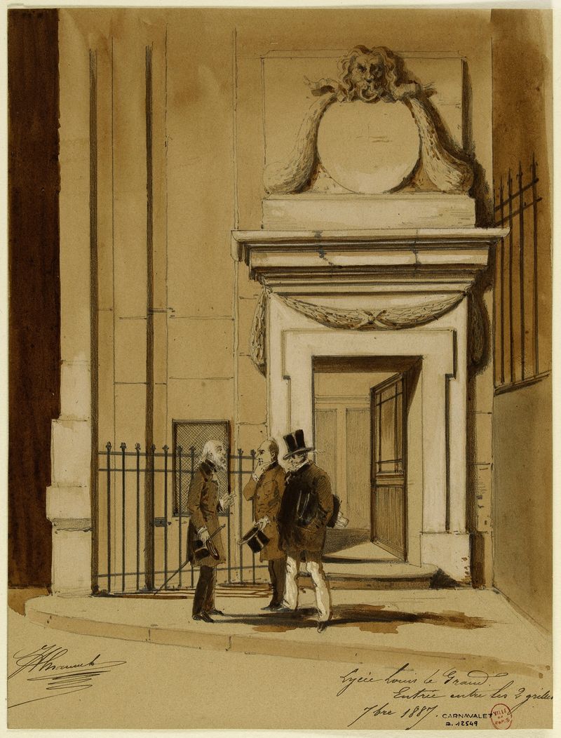 Urban landscape oil painting by Jules-Adolphe Chauvet depicting Lycée Louis Le Grand