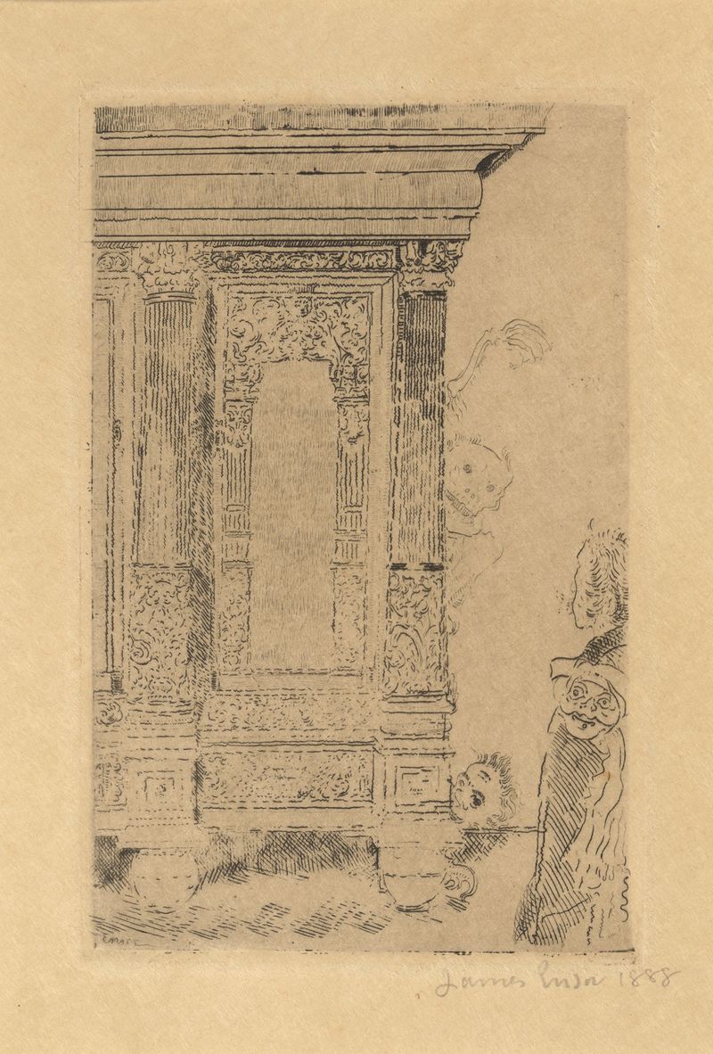 Escena interior con muebles ornamentales, pintura al óleo de James Ensor