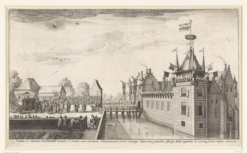 Gravura de Wenceslaus Hollar mostrando a nobreza visitando um castelo em 1650