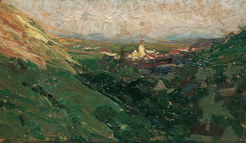 Paisagem de Kahlenberger Dorf de Olga Wisinger-Florian, óleo sobre tela