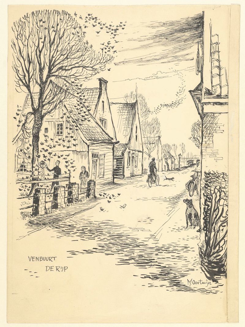 Paisaje que representa un camino de pueblo en Gezicht in de Venbuurt de Maarten Oortwijn, Post-Impresionismo