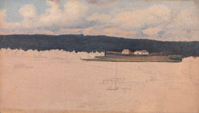 Landscape Studies by Knud Baade, oil on canvas depicting a serene horizon and luminous sky.