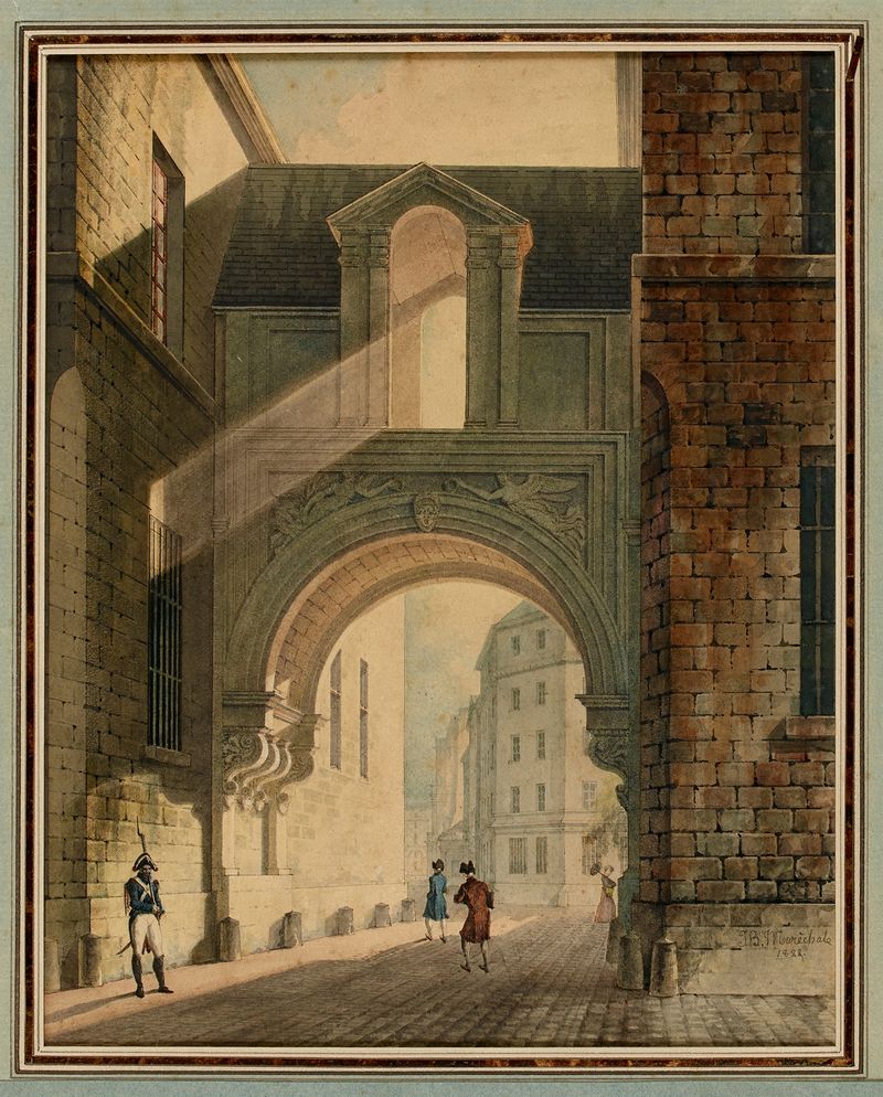 L’arc dit de Nazareth sur l’île de la Cité by Jean Baptiste Maréchal, oil painting depicting an archway.