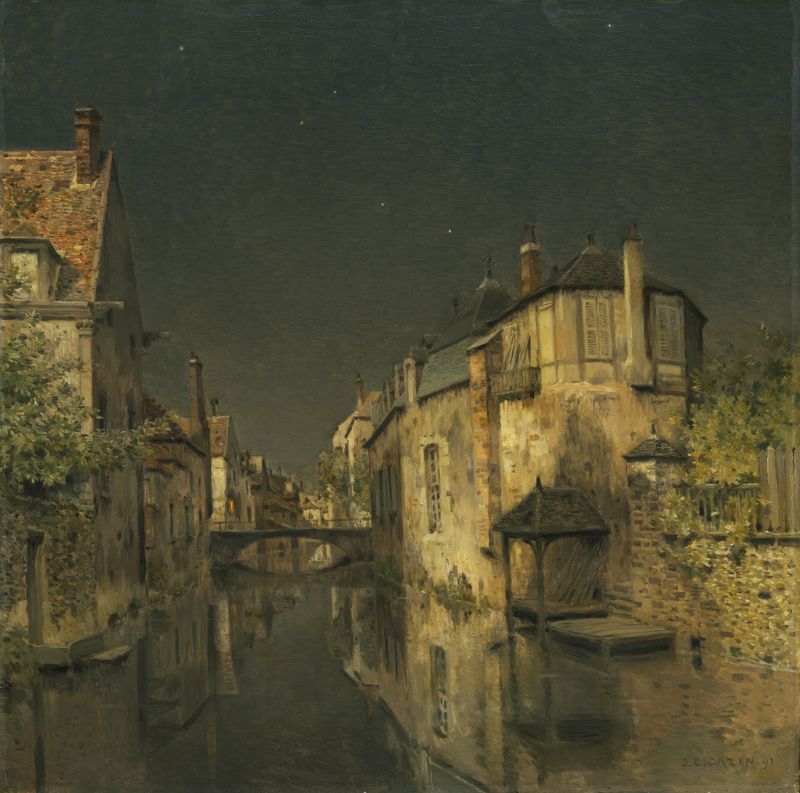 Midnight by Jean Charles Cazin, oil on canvas depicting a tranquil night landscape