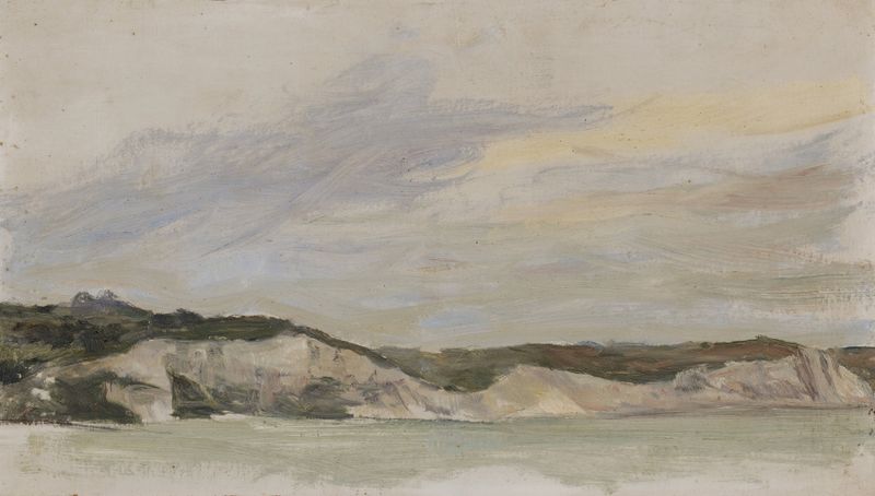 Marine scene depicting a grey coast with mist by William de Goumois, oil painting