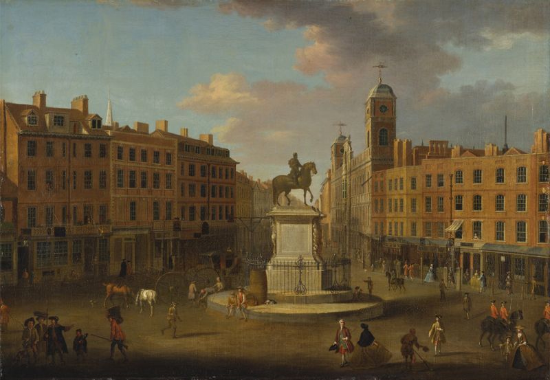 Charing Cross with the statue of King Charles I, oil on canvas by Joseph Nickolls