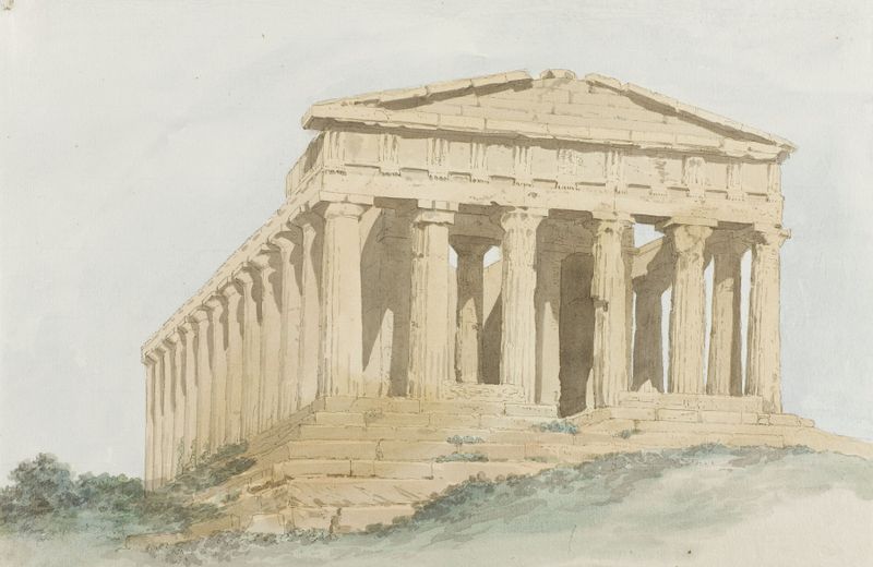 Concorde tempel binnen muren van oude Agrigentum by Abraham-Louis-Rodolphe Ducros, oil painting