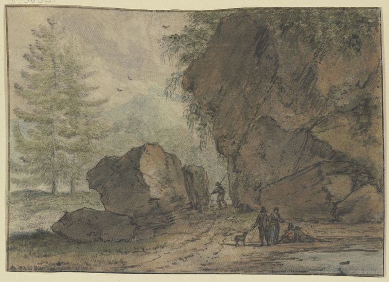 Landscape with figures by a puddle, oil painting by Allaert van Everdingen