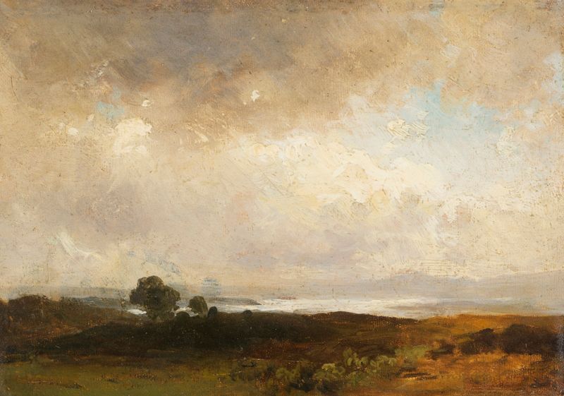 Landschaft am See mit aufziehenden Wolken, oil on canvas by Christian Ernst Morgenstern depicting a lake and stormy clouds.