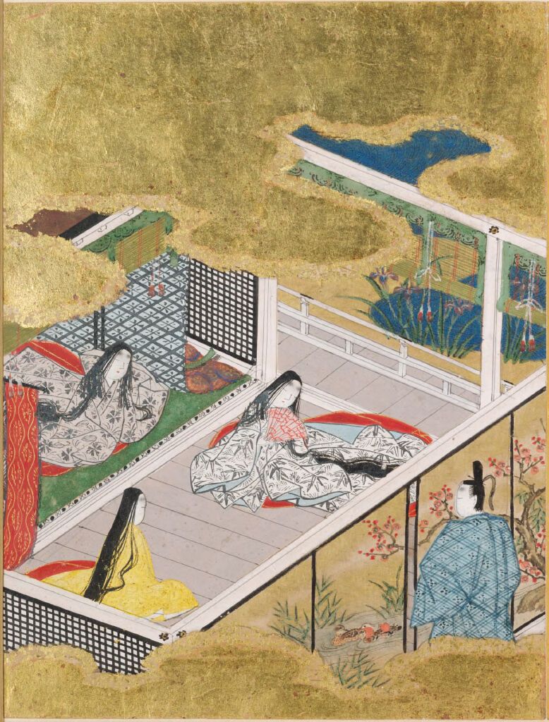 Ilustración en oro de Tosa Mitsunobu con una delicada efímera y alas intrincadas