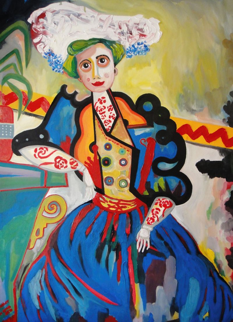 Pintura figurativa de Amadeo de Souza-Cardoso que presenta a una mujer con colores vibrantes.