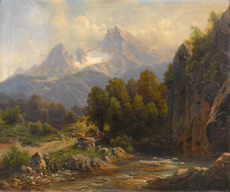 Landscape of Watzmann mountain by Carl Millner, oil painting