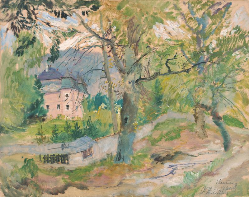 Manor house in Krasňany, oil on canvas by Oldřich Blažíček