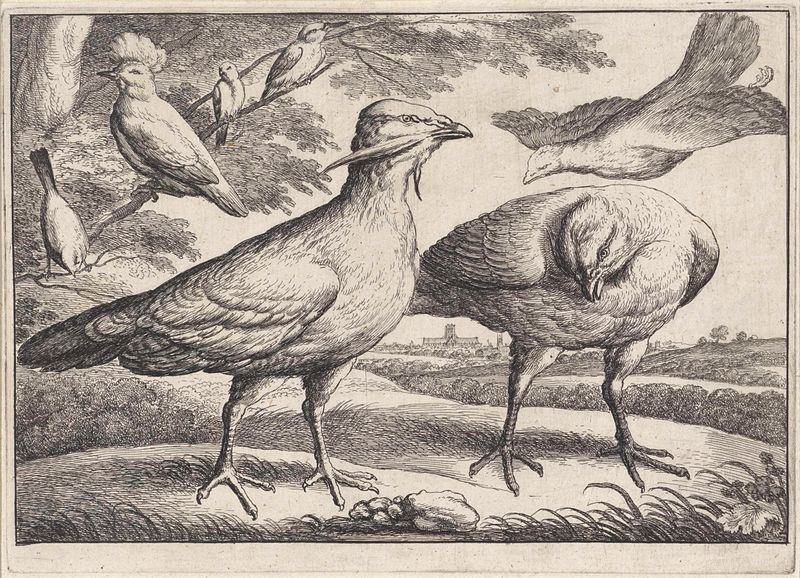 Grabado de Wenceslaus Hollar con un cacatúa entre trampas