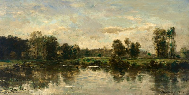 Bords du fleuve by Charles François Daubigny, oil painting depicting a tranquil river landscape.