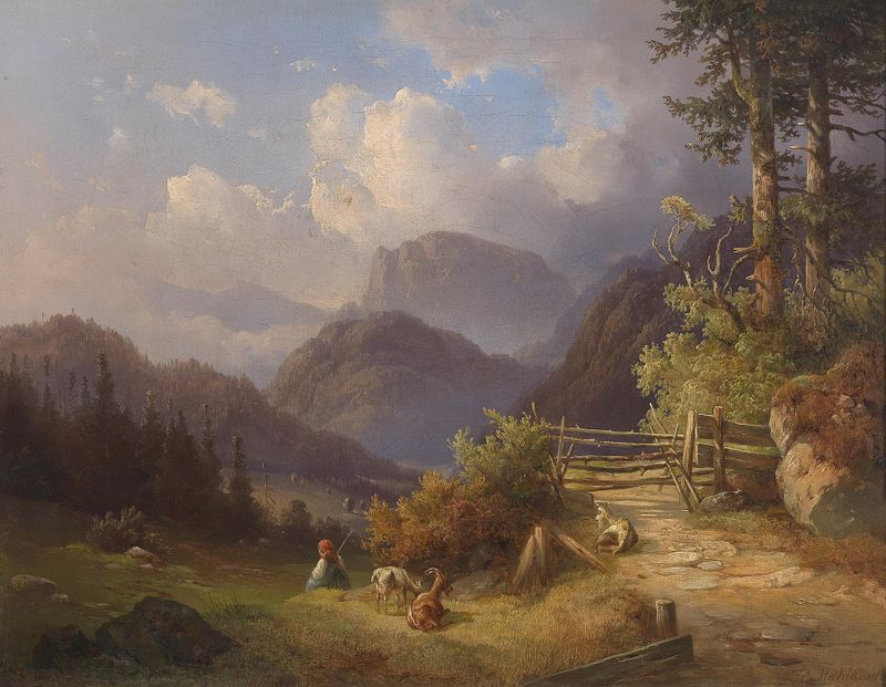Figurative oil painting by Edmund Mahlknecht featuring a young shepherdess.