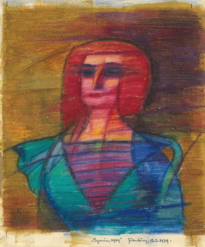 Retrato de uma mulher com um olhar inquietante, óleo de Karl Wiener