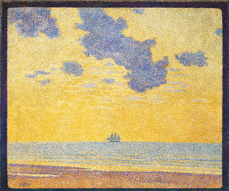 Landscape with clouds in blue and white, oil on canvas by Theo van Rysselberghe