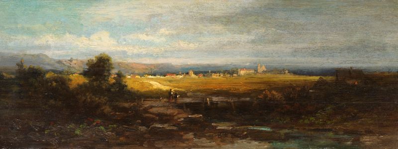 Paisaje con colinas y cielo suave, óleo sobre lienzo de Carl Spitzweg